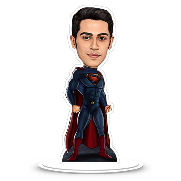Caricature of man dressed in superman costume