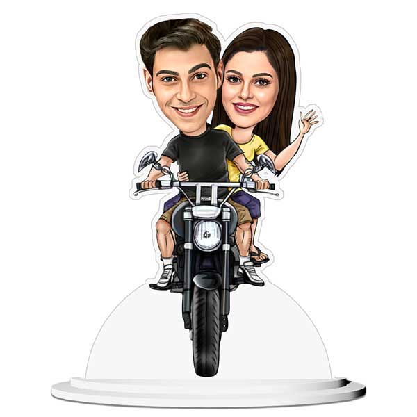 couple caricature enjoying bike ride