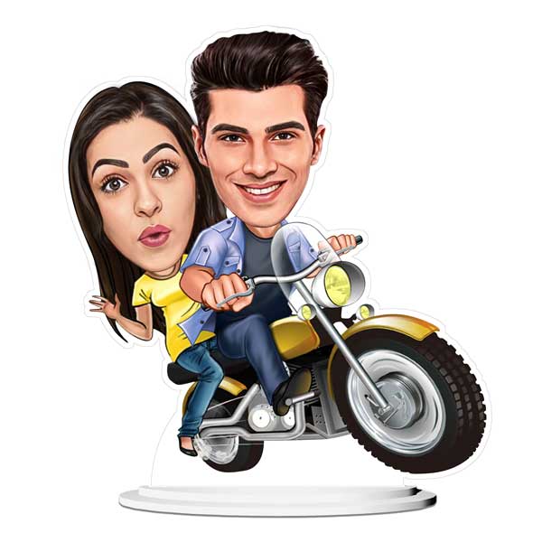 cute couple gift caricature riding a bike fun gift for birthday or anniversary buy online in use