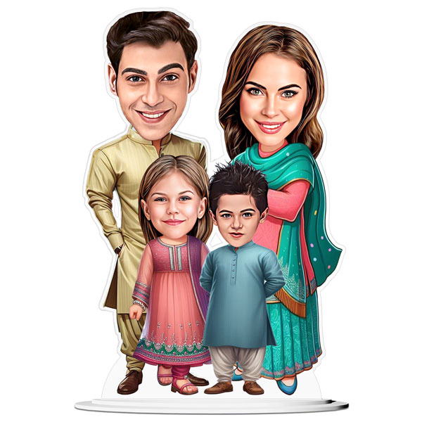 Family Caricature in traditional Dress