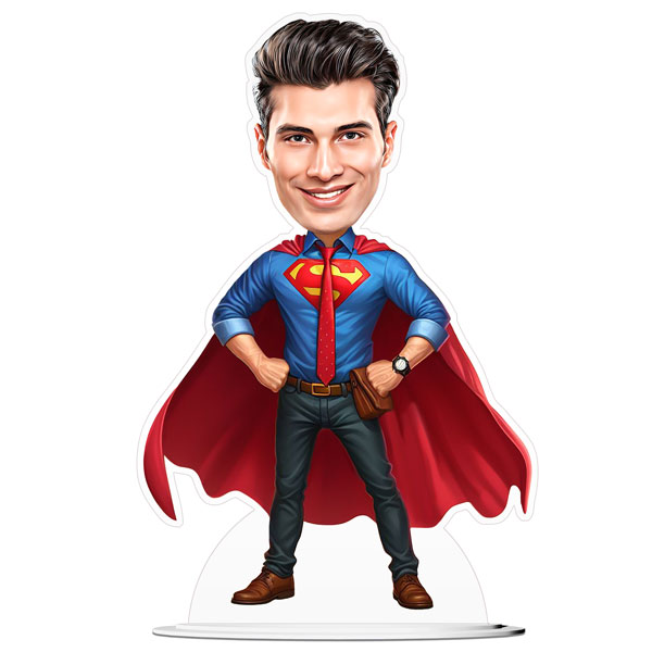 Super Dad with Red Cape Caricature